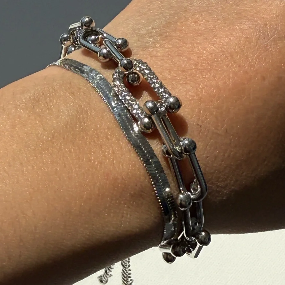 Silver tone Bracelet Set 2 Dainty Bangle
